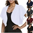 thumbnail image 1 of BiZtdJrK Women Solid Cardigans Chiffon Ruffle Short Sleeve Open Front Cropped Cardigan Fashion Beach Vacation Kimono, 1 of 7