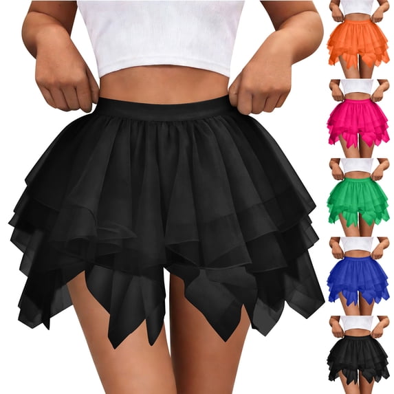 BiZtdJrK Women Tulle Skirts Mesh High Low Layered Puffy Tutu Mini Skirt Irregular Hem Fashion Party Dance Skirt Hot Pink L