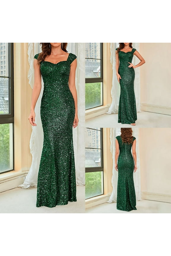 Women Wedding Sequin Dress Sexy Sleeveless Maxi Long Dress Sparkly Glitter Cocktail Party Dresses Elegant Formal Evening Prom Gowns Lightning Sales of Today Green S