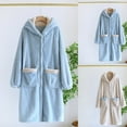 thumbnail image 1 of BiZtdJrK Women Winter Hoodie Robe Fuzzy Flannel Long Sleeve Hooded Nightgowns Button Down Cozy Warm Sleepshirts with Pockets Purple M, 1 of 6