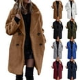 thumbnail image 1 of BiZtdJrK Women Winter Trench Coat Notch Lapel Button Long Sleeve Sherpa Fleece Jackets Business Work Pea Coats Fashion Street Outerwear Dark Blue M, 1 of 7