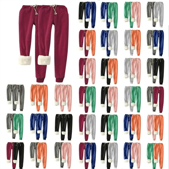 BiZtdJrK Women's 2 Pack Sherpa Lined Sweatpants Winter Warm Fleece Joggers Pants Casual Drawstring Lounge Trousers Outdoor Athletic Beam Feet Pants Lighten Sales of the Day Blue XL