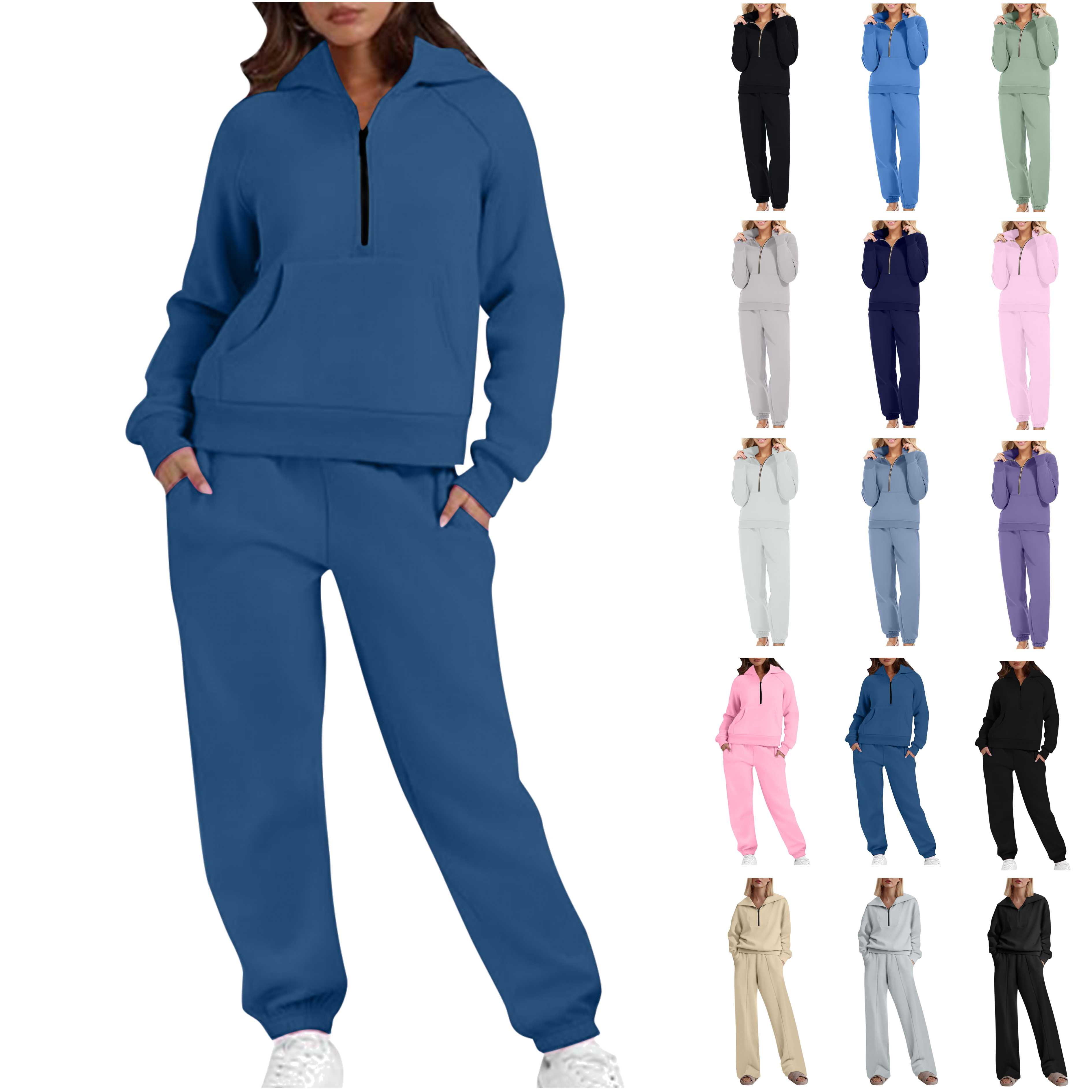 BiZtdJrK Women's 2 Piece Outfits Oversized Half Zip Hoodie and Baggy ...
