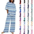 thumbnail image 1 of BiZtdJrK Women's 2 Piece Sets 2025 Trendy Stripe Print Sweatsuit Casual Short Sleeve Pullover Shirts and Wide Leg Pants Lounge Set with Pockets Multicolor XL, 1 of 1