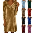 thumbnail image 1 of BiZtdJrK Women's Bodycon Velvet Mini Dress Long Sleeve Draped Cowl Neck Ruched Party Cocktails Dresses Fall Winter Holiday Outfits, Navy, XXL, 1 of 10