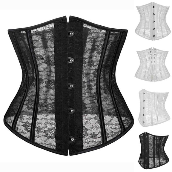 BiZtdJrK Women's Breathable Corset Top Sexy See Through Mesh Underbust Corset Steel Boned Waist Trainer Cincher Shapewear Body Shaper Sales for Today Black M