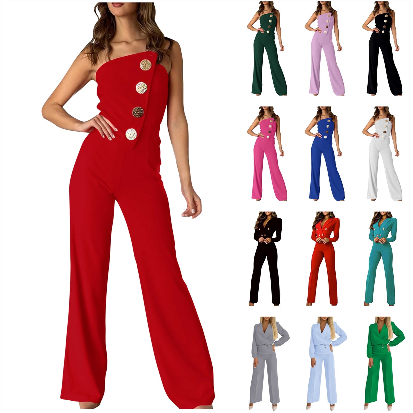 One Piece Ruffled Sleeveless Business Jumpsuit
