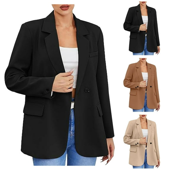 BiZtdJrK Women's Casual Business Blazers Slim Fit Button Lapel Collar Suit Jacket Fall Solid Long Sleeve Work Office Blazer Lightning Sales Today Khaki S