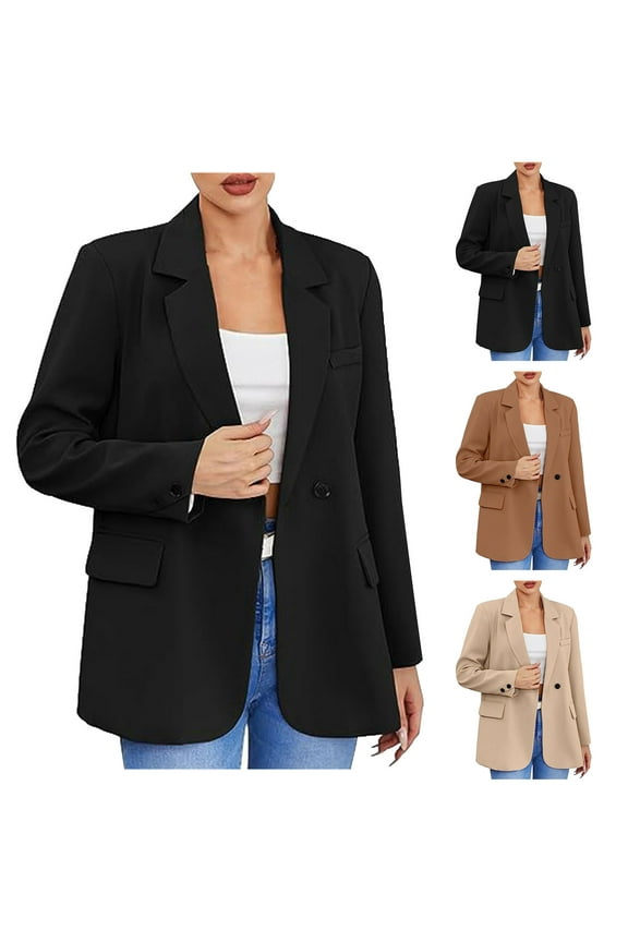 Women's Casual Business Blazers Slim Fit Button Lapel Collar Suit Jacket Fall Solid Long Sleeve Work Office Blazer Prime By Hour Black L