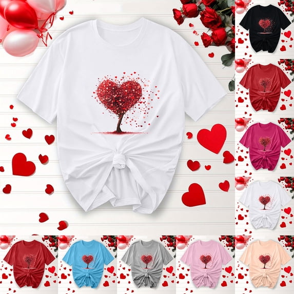 BiZtdJrK Women's Casual T Shirts Love Heart Graphic Valentines Day Tee Tops Crew Neck Short Sleeve Valentine Tees Hot Pink XL