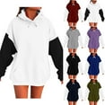 thumbnail image 1 of BiZtdJrK Women's Color Block Sweatshirt Oversized Long Sleeve Drawstring Hoodies with Kangaroo Pocket Teen Girls Fall Pullver Tops Gray S, 1 of 8