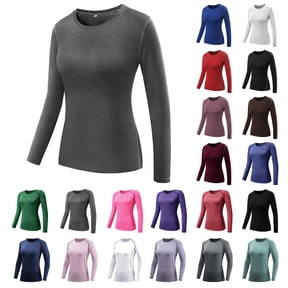 BiZtdJrK Women's Compression Shirt Long Sleeve Running Athletic Workout Tops Lightweight Quick Dry Gym Yoga T-Shirts Solid Color Baselayer Blue L