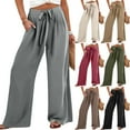 thumbnail image 1 of BiZtdJrK Women's Cotton Linen Palazzo Pants Lightweight Drawstring Wide Leg Trousers Trendy Summer Travel Vacation Pants with Pockets Army Green L, 1 of 7