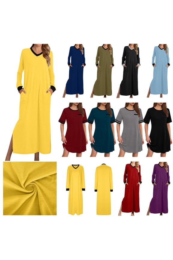 BiZtdJrK Nightgowns for Women Casual Crewneck Short Sleeve Sleepwear Dress Summer Loose Comfy Nightdress with Pockets, Army Green, L