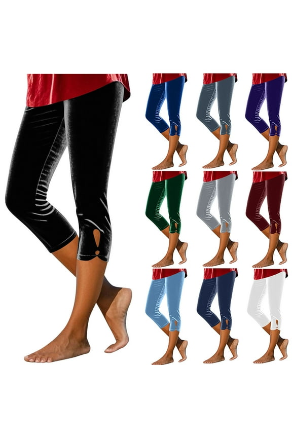 Women's Crushed Velvet Leggings Hollow Out High Waist Yoga Capri Pants Buttery Soft Stretchy Legging Blue XL