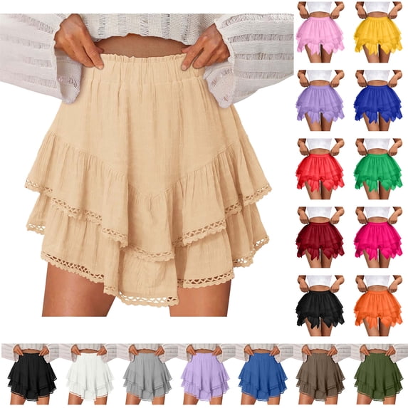 BiZtdJrK Women's Dancing Mini Skirts Ruffle Tiered High Waist Gauze Skirt Baggy Solid Color Casual Summer Tutu Skirts Hot Pink S