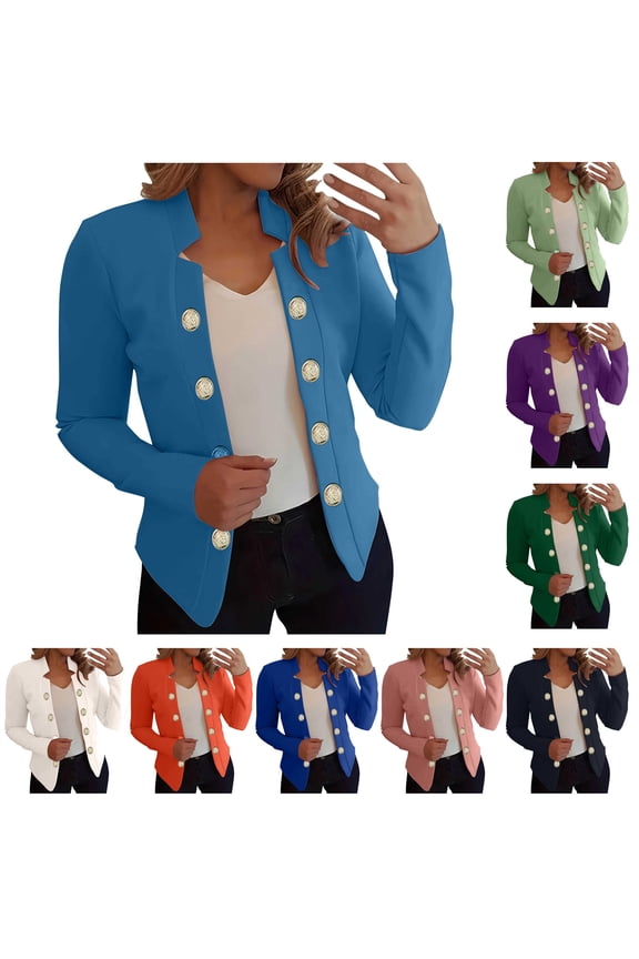 BiZtdJrK Women's Double Button Blazer Solid Color Long Sleeve Notch Lapel Work Office Blazers Casual Open Front Suit Jackets Mint Green M Birthday Gifts