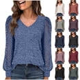 thumbnail image 1 of BiZtdJrK Women's Dressy Casual Lace Long Sleeve Shirts Ribbed Knit V Neck Sweaters Loose Crewneck Pullover Tops Fashion Streetwear, Black, XXL, 1 of 8