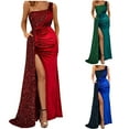 thumbnail image 1 of BiZtdJrK Women's Elegant Sequin Prom Dresses Sexy One Shoulder Formal Dress Sparkly Glitter Cocktail Mermaid Dresses Evening Party Dresses with High Slit Holiday Sales Red XXL, 1 of 9