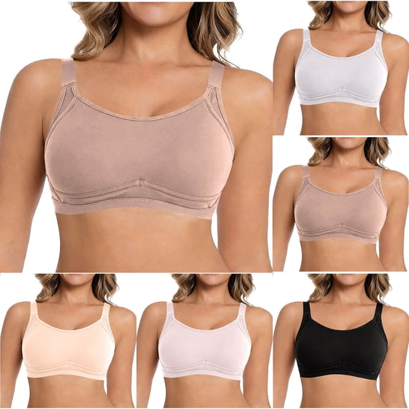 BiZtdJrK Women's Everyday Bras Adjustable Straps Full Coverage Wireless Bralettes Solid Color Comfy Push Up Bra Coffee XL
