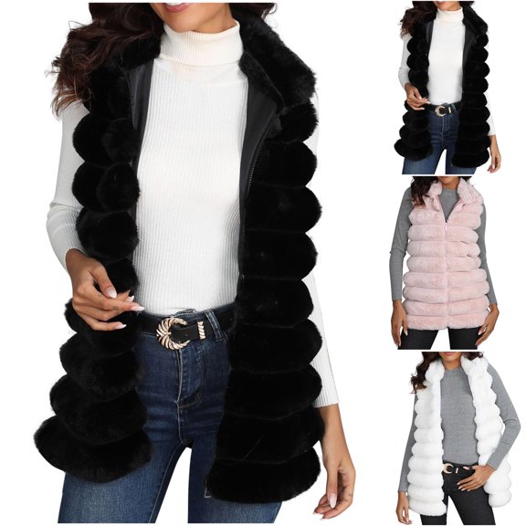 BiZtdJrK Women's Faux Fur Vest Sherpa Fleece Sleeveless Jacket Casual Full Zip Plush Waistcoat Fall Winter Warm Fluffy Coat Warehouse Sales Today Pink M