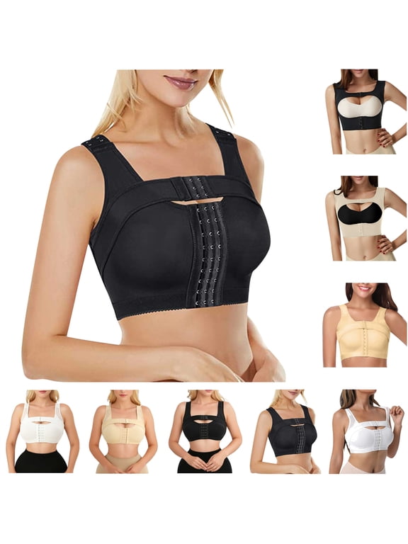 BiZtdJrK Women's Front Closure Bralettes Post-Surgery Posture Corrector Bras Solid Color Shapewear Tops with Breast Support Band, Black, S