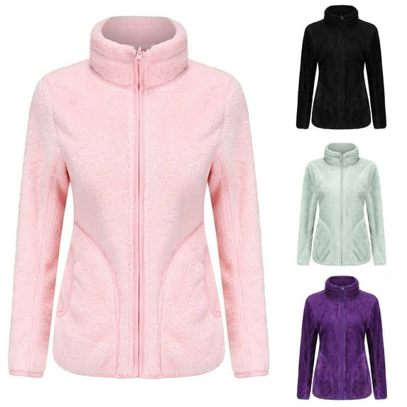 BiZtdJrK Women's Fuzzy Fleece Jacket Long Sleeve Zip Up Sherpa Coat Reversible Soft Plush Oversized Outerwear with Pockets Limited Time Sales of the Day Purple XL