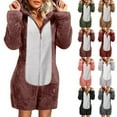 thumbnail image 1 of BiZtdJrK Women's Fuzzy Fleece Zip Up Jumpsuits Fashion Color Block Cat Ear Hooded Rompers Casual Plush Long Sleeve Onesies Shorts Loungewear, Dark Gray, XL, 1 of 7
