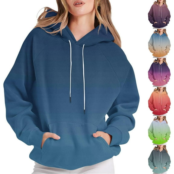 BiZtdJrK Women's Gradient Sweatshirt Long Sleeve Oversized Drawstring Pullover Hoodie with Kangaroo Pocket Purple XL