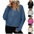 thumbnail image 1 of BiZtdJrK Women's Half Zip Hoodies Solid Long Sleeve Sweatshirts with Kangaroo Pocket Lightweight Workout Pullover Tops Black S, 1 of 7