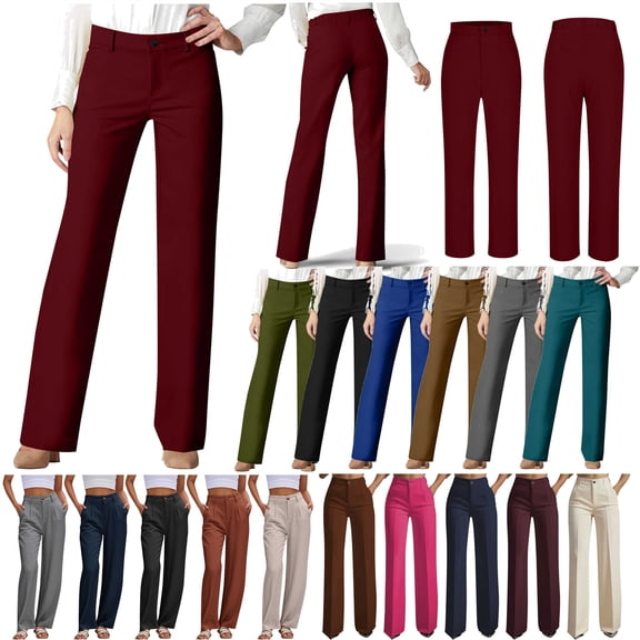 BiZtdJrK Women's High Waisted Straight Leg Suit Pants Solid Color Business Casual Work Trousers Office Dressy Pants White L