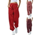 thumbnail image 1 of BiZtdJrK Women's High Waisted Sweatpants Baggy Workout Active Joggers Elastic Bottom Sweat Pants Fall Trousers with Pockets Red L, 1 of 7