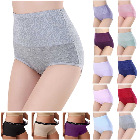 BiZtdJrK Women's Jacquard Underwear Briefs Solid Color High Waist Ladies Panties Full Coverage Leakproof Panty, Green, XL
