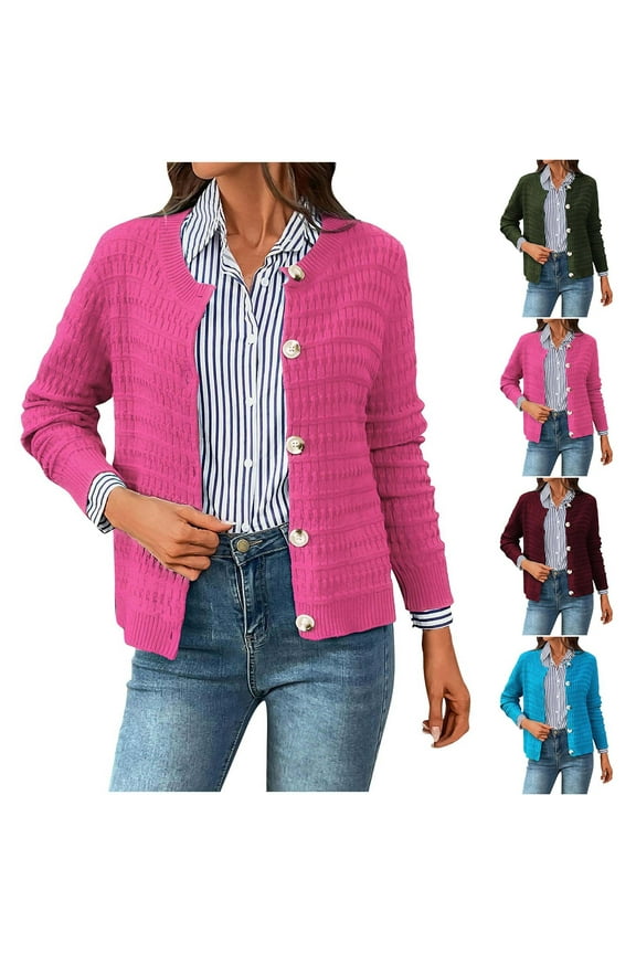 Women's Knit Cardigan Sweaters Long Sleeve Open Front Button Down Cardigans Cropped Casual Work Sweater Jackets Sky Blue L