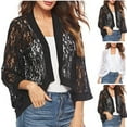 thumbnail image 1 of BiZtdJrK Women's Lace Cardigan 3/4 Sleeve Open Front Cardigans Lightweight Summer Bolero Shrugs Beach Cropped Cover Up White XL, 1 of 5