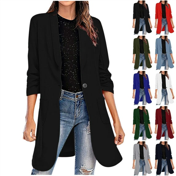 BiZtdJrK Women's Long Blazer Coats Winter Outdoor Wool Jackets Casual Slim Fit Lapel Dressy Suit Solid Color Warm Outerwear with Pockets Prime Today Black XL