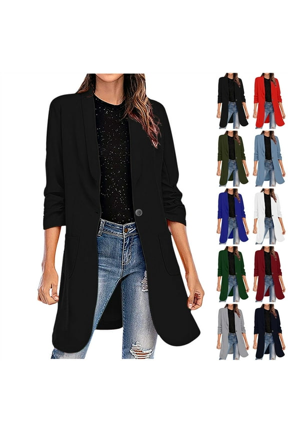 Women's Long Blazer Coats Winter Outdoor Wool Jackets Casual Slim Fit Lapel Dressy Suit Solid Color Warm Outerwear with Pockets Todays Sales Army Green L