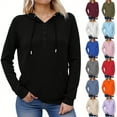 thumbnail image 1 of BiZtdJrK Women's Loose Oversized Hoodies Casual Button Collar Hooded Sweatshirts Drawstring Pullover Tops with Kangaroo Pocket, Navy, XXXXL, 1 of 5
