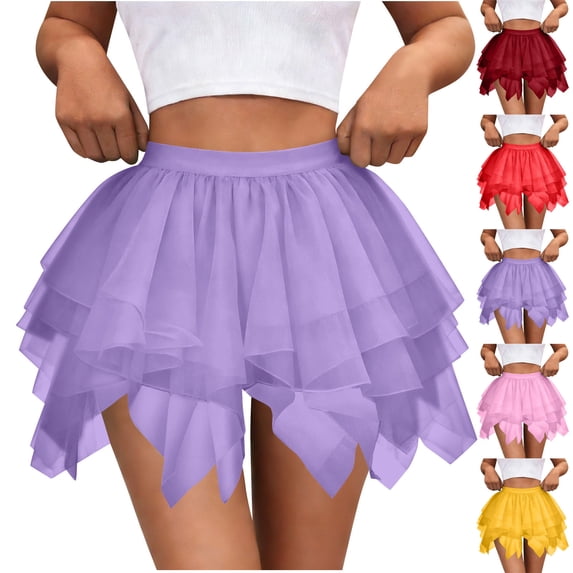 BiZtdJrK Women's Mesh Mini Skirts Ruffle Tiered Cute Tutu Short Skirt High Waist Lightweight Breathable Tulle Skirts Summer Clothes Yellow XL