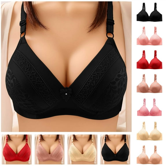 BiZtdJrK Women's No Underwire Bras Comfort Breathable Deep V Support Bra Full Coverage Push Up Seamless Bralettes, Beige, 40