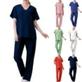 thumbnail image 1 of BiZtdJrK Women's Nursing Scrubs Solid Classic Medical Uniform V Neck Short Sleeve Tops and Pants Two Piece Sets with Pockets Birthday Gift White XXL, 1 of 3