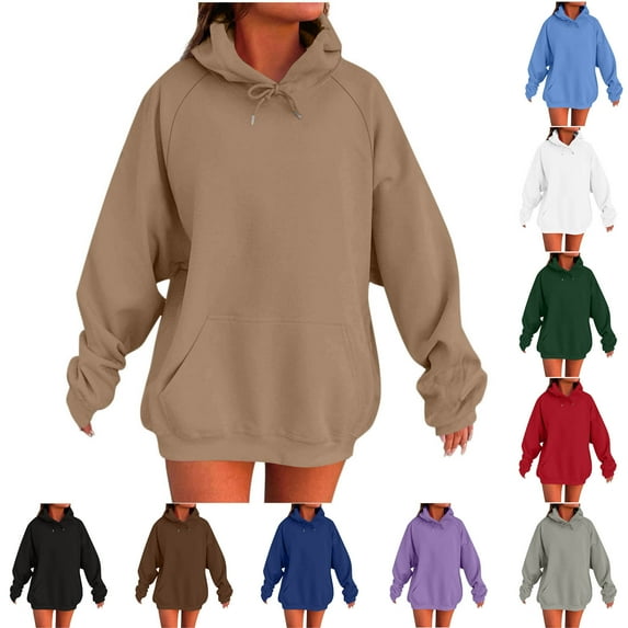 BiZtdJrK Women's Oversized Hooded Sweatshirts Fall Long Sleeve Drawstring Hoodies with Pocket Lightweight Casual Athletic Pullover Tops Light Blue S