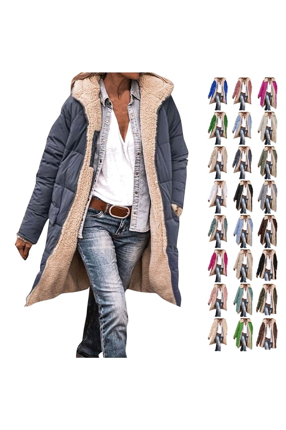 Women's Oversized Long Coat Plush Lining Reversible Zipper Puffer Jackets Long Sleeve Hooded Down Outerwear with Pocket 2025 Fall Winter Warm Clothes Lightening Sale Red XXL