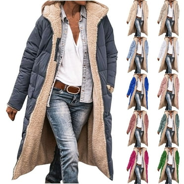 BiZtdJrK Women's Oversized Long Coat Plush Lining Reversible Zipper Puffer Jackets Long Sleeve Hooded Down Outerwear with Pocket 2025 Fall Winter Warm Clothes Sales of The Day Clearance Beige XXL