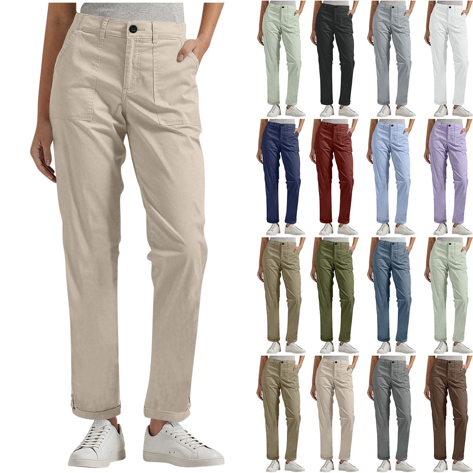 BiZtdJrK Women's Plus Size Straight Leg Pants Solid Color Casual Work ...
