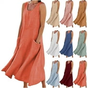 VISIT THE BIZTDJRK STORE BiZtdJrK Women's Plus Size Summer Dresses 2025 Trendy Sleeveless Flowy Maxi Dress Solid Casual Vacation Beach Baggy Sun Dresses with Pockets White XXXL Fall Savings