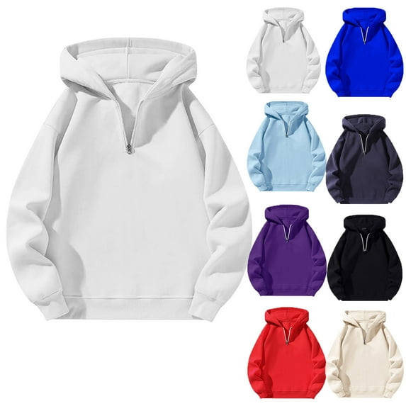 BiZtdJrK Women's Quarter Zip Hoodie Sweatshirt Casual Long Sleeve Oversized Pullover with Pocket Solid Color Lightweight Hoodies White S