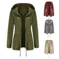 thumbnail image 1 of BiZtdJrK Women's Rain Coat Zip Windproof Trench Jacket Casual Drawstring Hooded Rain Jacket 2025 Fall Solid Waterproof Windbreaker Back to School Prime Sales Army Green L, 1 of 7