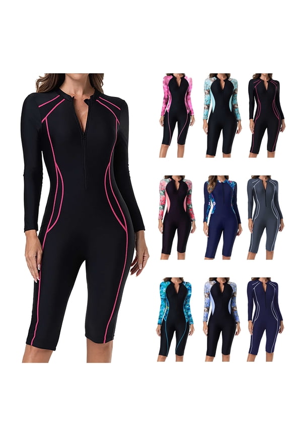 BiZtdJrK Women's Rash Guard Long Sleeve Shirts Boyleg One Piece Swimsuit Front Zip Surf Wetsuit Surfing Bathing Suits, Purple, S