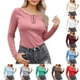 thumbnail image 1 of BiZtdJrK Women's Slim Fit T Shirt Button Up Long Sleeve Henley Shirts Ribbed Knit Comfy Casual Tee Tops Fall Tees Pink XXL, 1 of 8